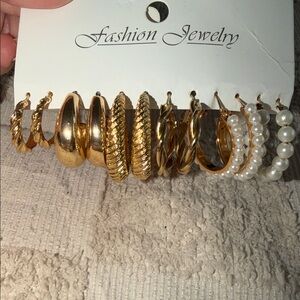 Elegant Gold and Pearl Hoop Earrings Set